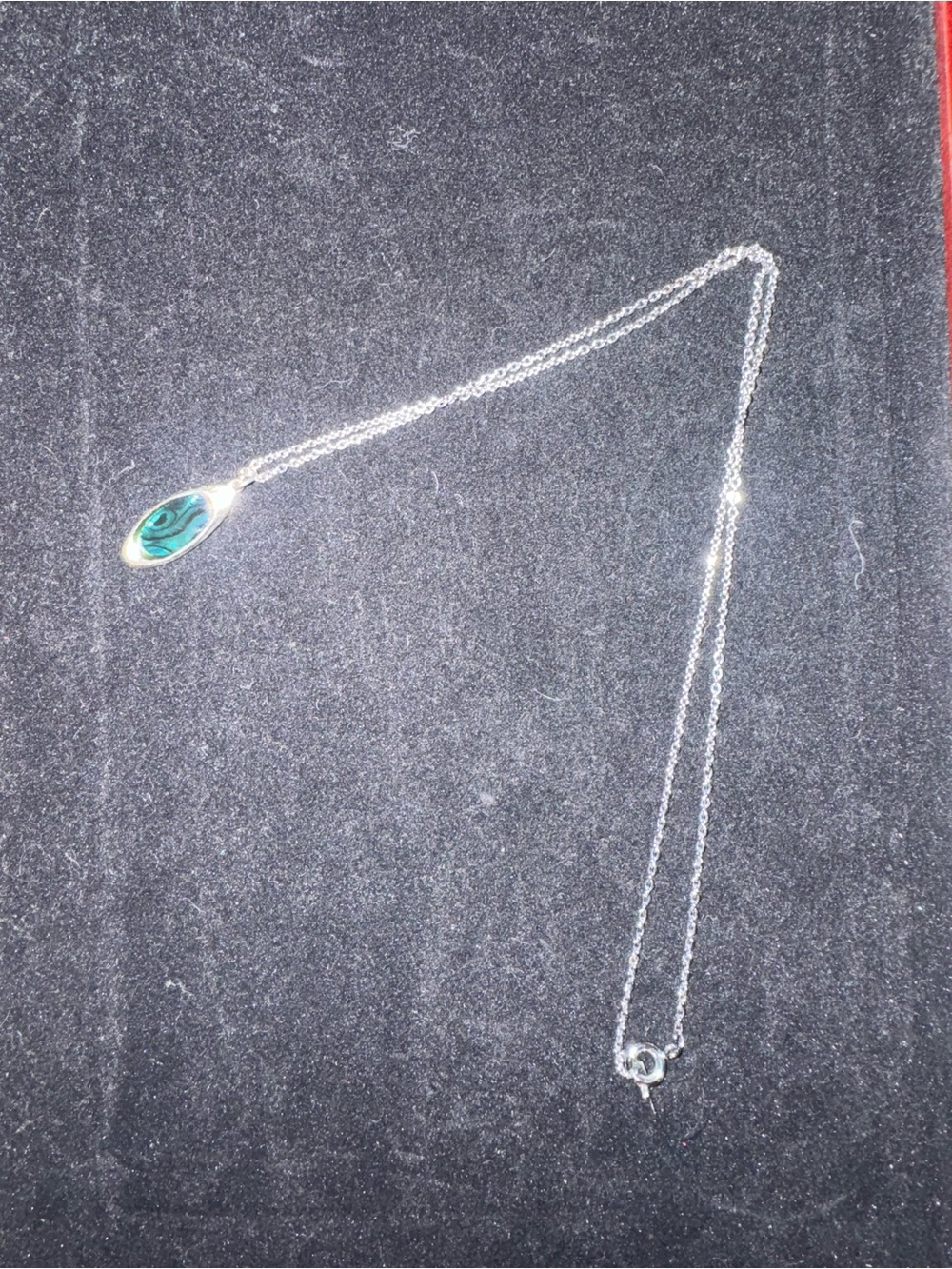 Sterling-Style Silver Necklace with Green Teardrop Pendant
